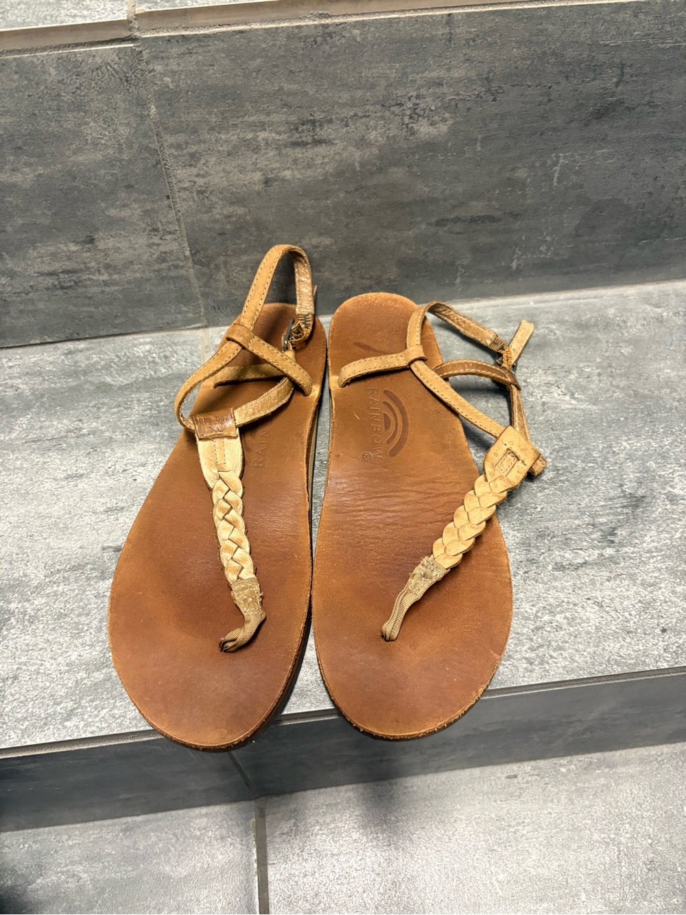 Rainbow Sandals Womens T Street Leather Brown Braided T Strap XL